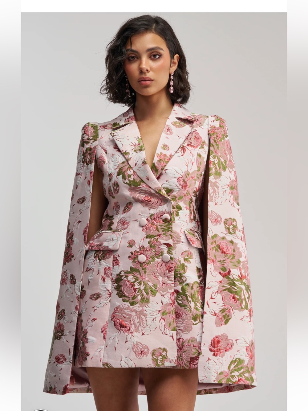 Floral Pink Cape Blazer Dress — Women